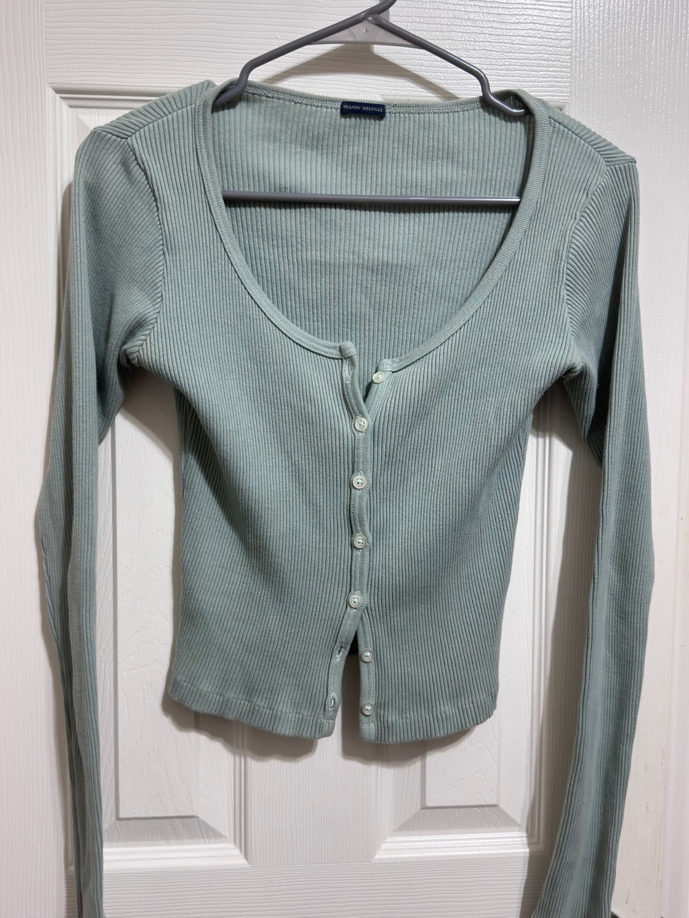 Brandy Melville Ribbed Scoopneck Top — Light Sage